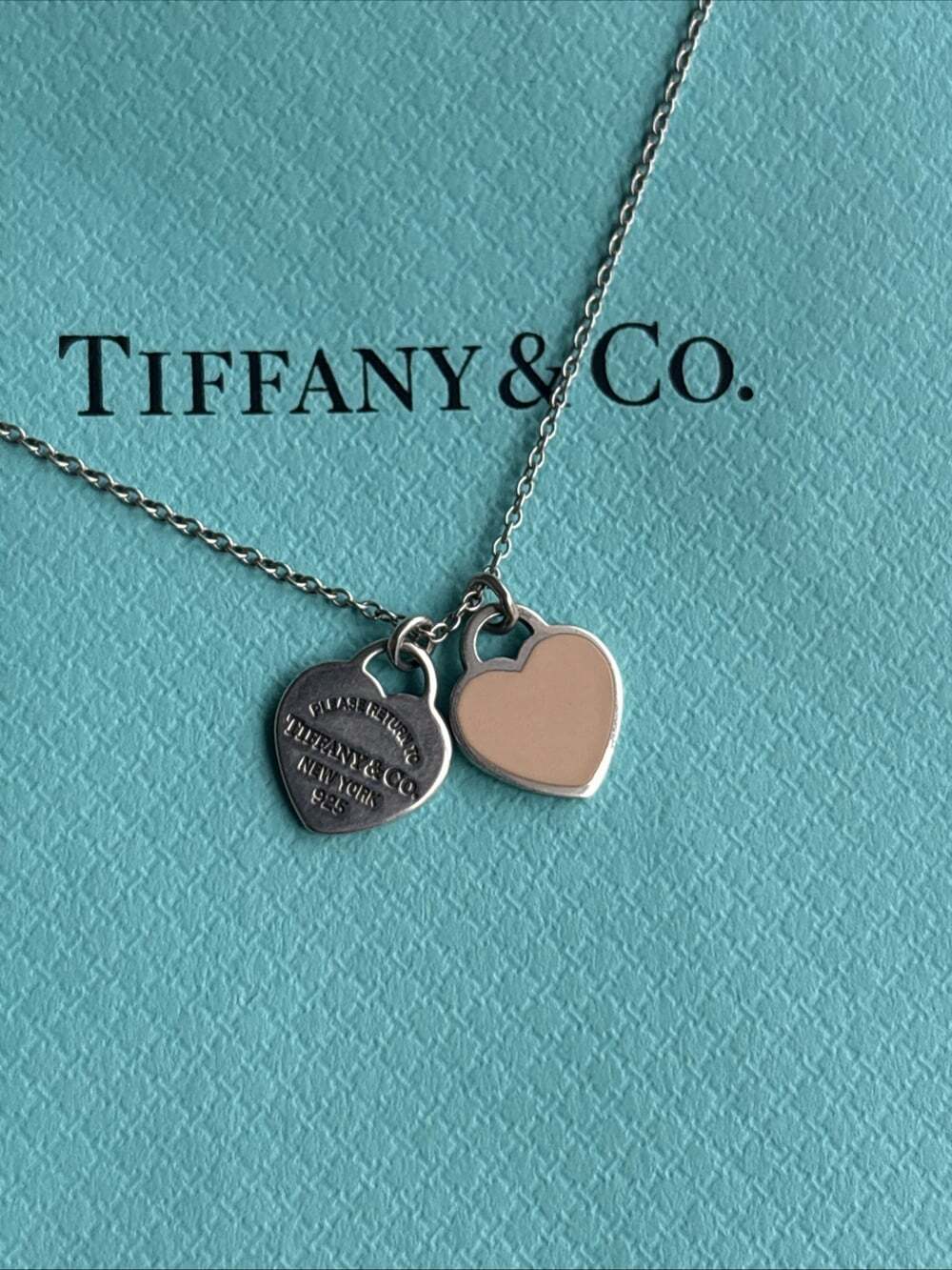 Tiffany & Co. Return to Tiffany Pink Peach Mini Double Heart Tag Necklace 16" - Picture 10 of 12